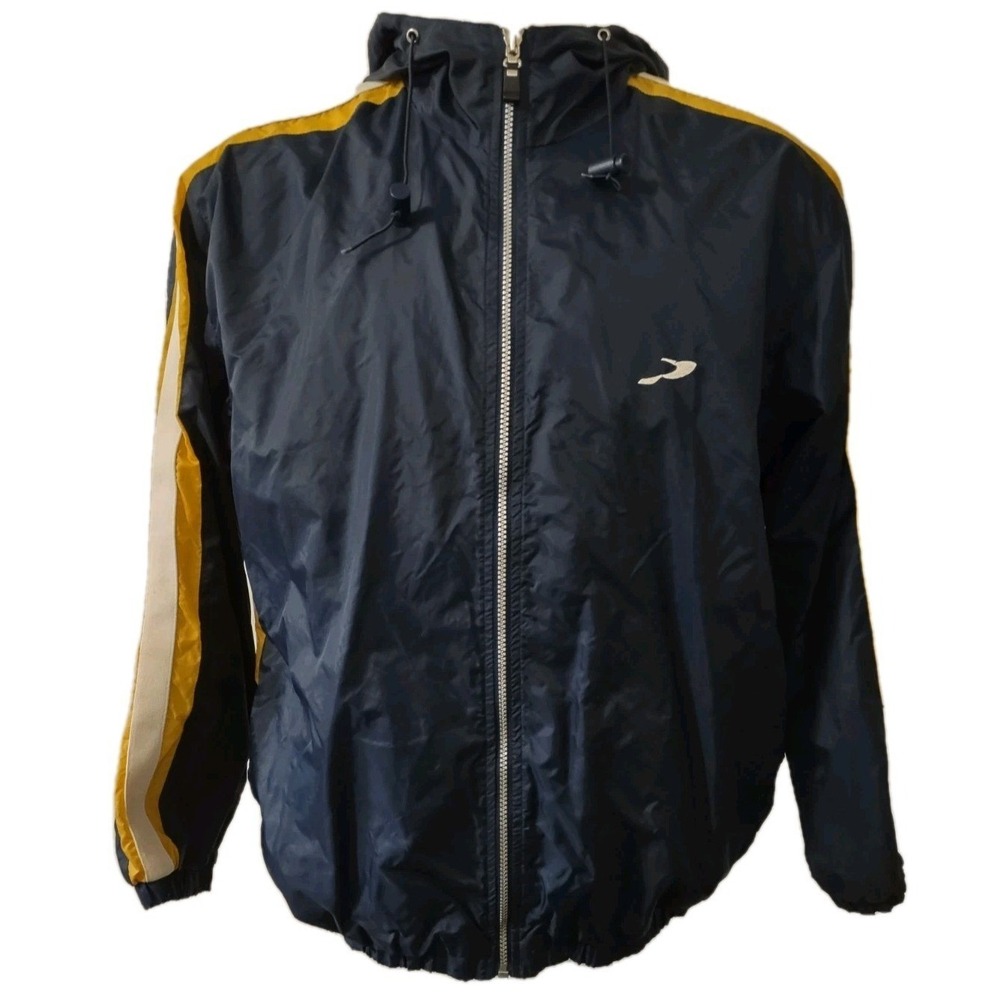 Pro Spirit Men's Size M Full Zip Windbreaker Jacket Hood Blue Pockets Lined Logo